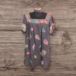 Johnny Was Linen Short Sleeve Tunic Dress Embroidered Floral Size Medium